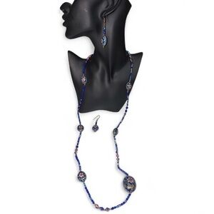 Vintage Chinese cloisonné Beaded Necklace and Earring Set